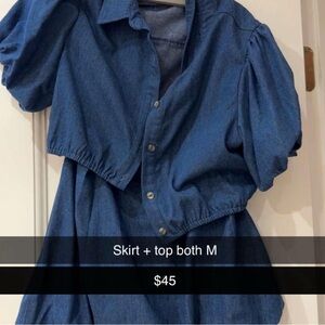 Blue Denim Skirt and Top Set